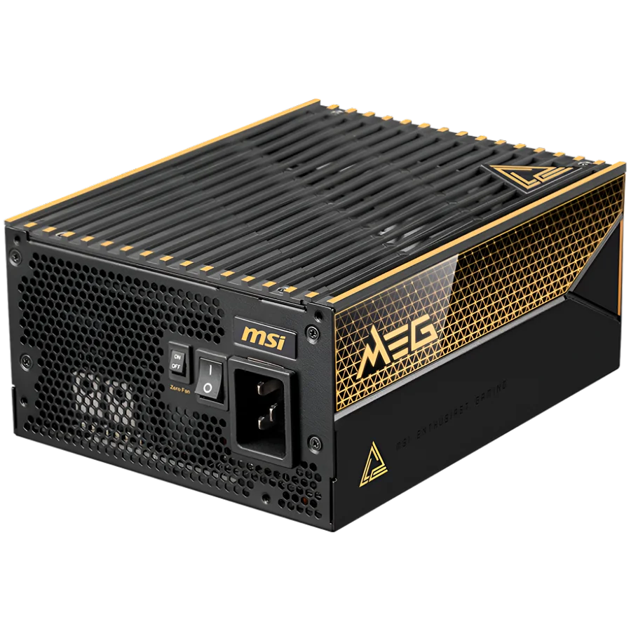 MSI MEG Ai1600T PCIE5 Power Supply 1600W, 80 PLUS Titanium, Dual PCIe 5.1 Cables, ATX 3.1, Software Sync, Mystic Light, 135mm Fan, Fan Stop, OCP/OTP/OPP/SCP/OVP/UVP/SIP/NLO, Interleaved PFC, Braided Cables, Dimensions: 190mmx150mmx86mm, 12Y Warranty