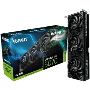 PALIT GeForce RTX 5070 Infinity 3 12GB GDDR7 192 bit, 1x HDMI 2.1b, 3x DP 2.1b, 3 Fan, 1x 16-pin pwr connector, 650W, board size 291.9 x 116.6 x 41.3 mm, NE75070019K9-GB2050S