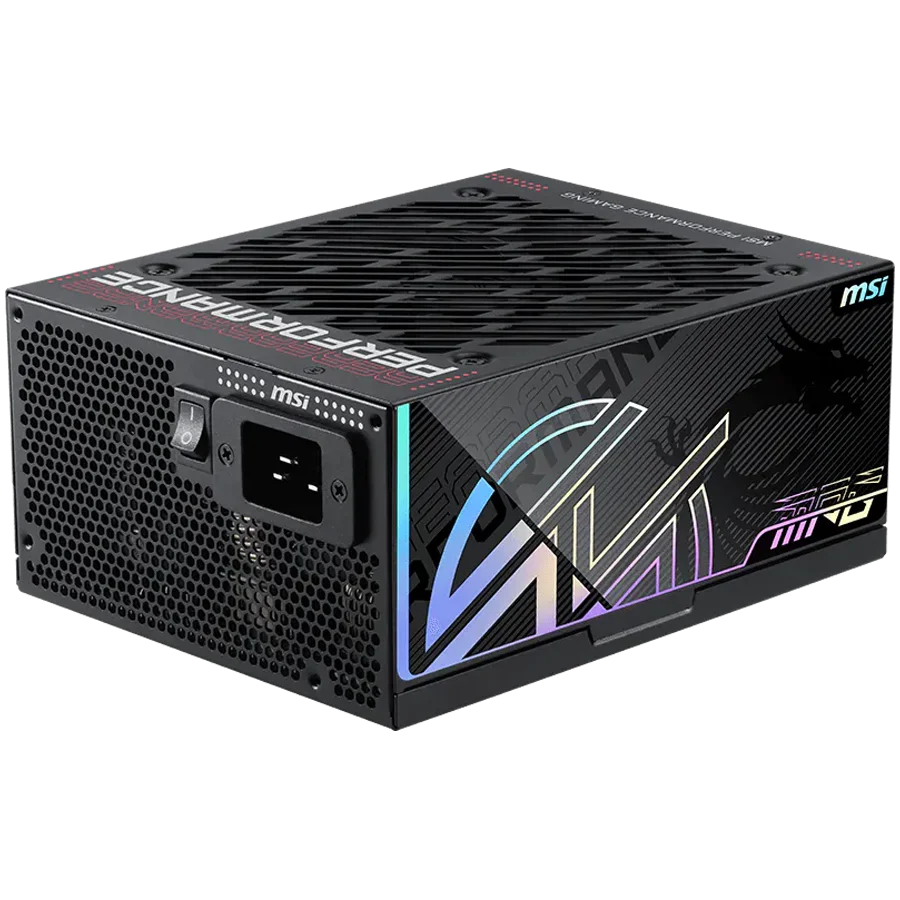 MSI MPG Ai1600TS PCIE5 Power Supply 1600W, 80 PLUS Titanium, Dual PCIe 5.1 Cables, ATX 3.1, Software Sync, 135mm Fan, Fan Stop, OVP/OCP/OTP/OPP/SCP/UVP/SIP/NLO, Braided Cables, Dimensions: 190mmx150mmx86mm, 12Y Warranty