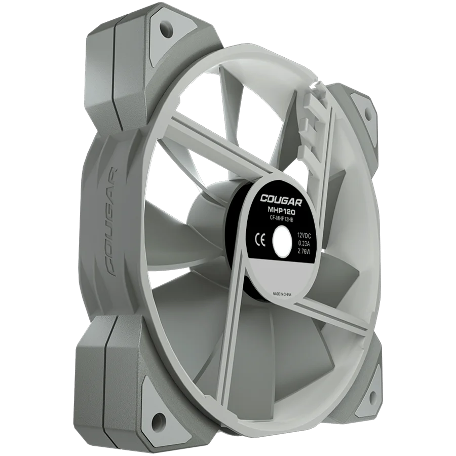COUGAR MHP 120 White, 120mm 4-pin PWM fan, 600-2000RPM, HDB Bearing, Anti-vibration Dampers, Extension Cable + Low-Noise Adapter, Case + Radiator screws, 82.48 CFM, 4.24mm H20, 34.5 dBA (Max)