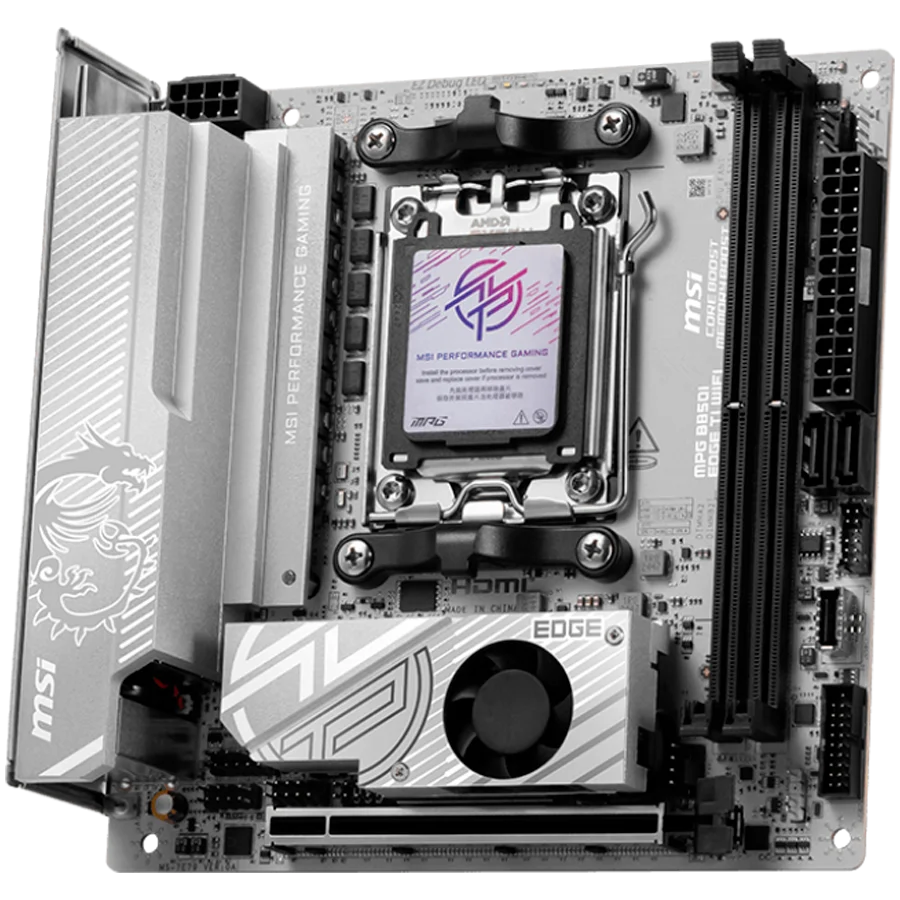 MSI MPG B850I EDGE TI WIFI, mITX, Socket AM5, Dual Channel DDR5 10000+MHz (OC), 1x PCIe x16 slot, 2x M.2 slot, 1x HDMI, 3x USB 3.2 Gen 2, 2x USB 3.2 Gen 1, 1x USB 3.2 Gen2x2 Type C, 7.1 HD Audio, 5Gbps LAN, WIFI, BT, 3Y