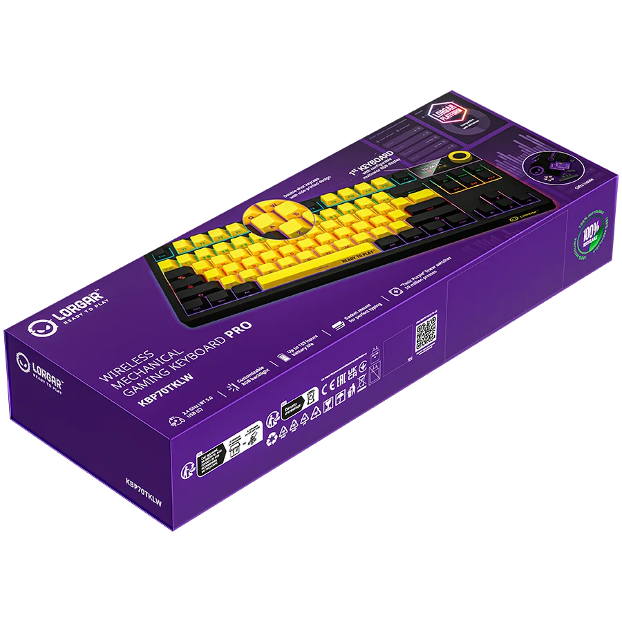 LORGAR KBP70TKLW, Wireless TKL Mechanical Gaming Keyboard Pro, Black/yellow, EN layout LORGAR KBP70TKLW, Wireless TKL Mechanical Gaming Keyboard Pro, Black/yellow, EN layout