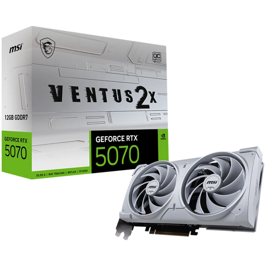 MSI Video Card Nvidia GeForce RTX 5070 12G VENTUS 2X OC WHITE, 12GB GDDR7, 192bit, Effective Memory Clock: 28000MHz, Boost: 2542 MHz, 6144 CUDA Cores, PCIe 5.0, 3x DP 2.1b, HDMI 2.1b, RAY TRACING, Dual Fan, 1x16pin, 650W Recommended PSU, 3Y