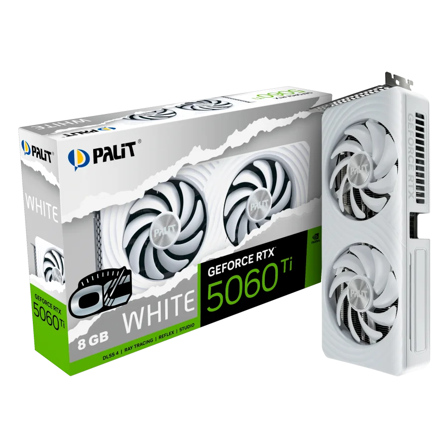 PALIT GeForce RTX 5060Ti White OC 8GB GDDR7 128 bit, 1x HDMI 2.1b, 3x DP 2.1b, 2 Fan, 1x 8-pin pwr connector, 600W, 262.1 x 126.3 x 40.1 mm, NE7506TU19P1-GB2062M