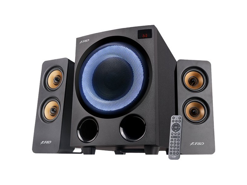 F&D F770X 2.1 Multimedia Speakers, 76W RMS, 4x2.5   Satellites + 5.25   Subwoofer, BT 5.0/Optical/AUX/USB/FM/Multi-color LED/LED Display/Remote Control/Wooden/Black