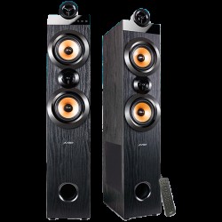 F&D T-70X 2.0 Floorstanding Speakers, 160W RMS (80Wx2), 1   Tweeter + 5.25   Speaker + 8   Subwoofer for each channel, BT 5.0/HDMI(ARC)/Optical/Coaxial/AUX/USB/FM/Karaoke function/ LED Display/Remote control/Microphone included/Wooden/Black