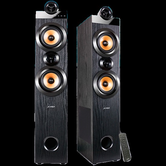 F&D T-70X 2.0 Floorstanding Speakers, 160W RMS (80Wx2), 1   Tweeter + 5.25   Speaker + 8   Subwoofer for each channel, BT 5.0/HDMI(ARC)/Optical/Coaxial/AUX/USB/FM/Karaoke function/ LED Display/Remote control/Microphone included/Wooden/Black