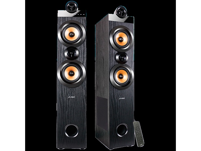 F&D T-70X 2.0 Floorstanding Speakers, 160W RMS (80Wx2), 1   Tweeter + 5.25   Speaker + 8   Subwoofer for each channel, BT 5.0/HDMI(ARC)/Optical/Coaxial/AUX/USB/FM/Karaoke function/ LED Display/Remote control/Microphone included/Wooden/Black