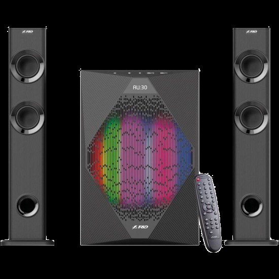 F&D T-300X 2.1 TV Speakers, 70W RMS (17.5Wx2+35W), 2x2.25   Satellites (soundbar design) + 8   Subwoofer, BT 4.0/AUX/USB/FM/Multi-color LED/LED Display/Remote control/Wooden/Black