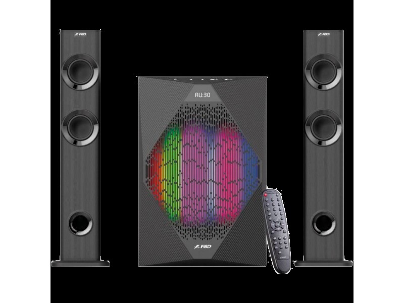 F&D T-300X 2.1 TV Speakers, 70W RMS (17.5Wx2+35W), 2x2.25   Satellites (soundbar design) + 8   Subwoofer, BT 4.0/AUX/USB/FM/Multi-color LED/LED Display/Remote control/Wooden/Black