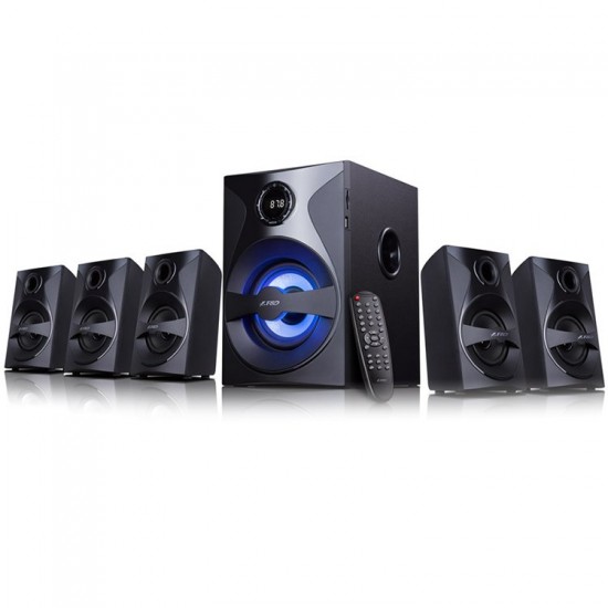 F&D F3800X 5.1 Multimedia Speakers, 80W RMS (10Wx5+30W), 2x3   Satellites + 5.25   Subwoofer, BT 5.0/AUX/USB/FM/SD card reader/Multi-color LED/LED Display/Remote Control/Wooden/Black