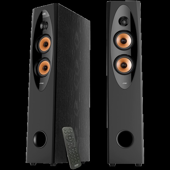 F&D T-60X PRO 2.0 Floorstanding Speakers, 120W RMS ( 60Wx2), 1   Tweeter + 4   Speakers x2 + 8   Subwoofer for each channel, BT 5.3/Optical/COAXIAL/AUX/USB/Karaoke function/LED Display/Remote control/Microphone/Wooden, Touch buttons, Black