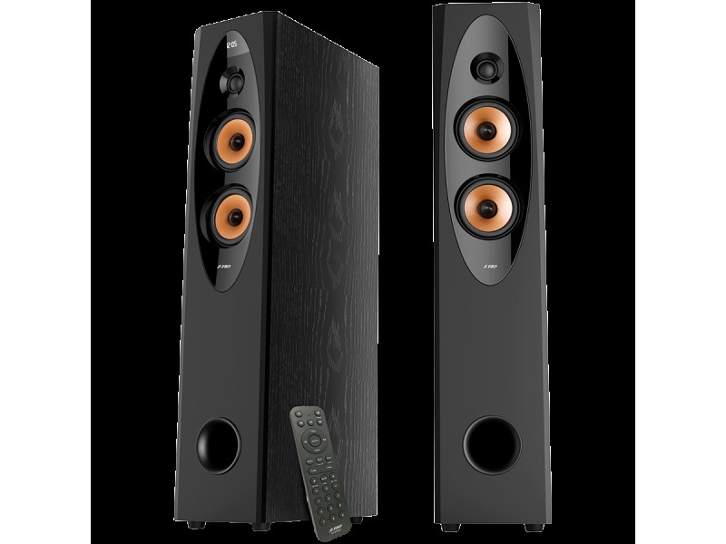 F&D T-60X PRO 2.0 Floorstanding Speakers, 120W RMS ( 60Wx2), 1   Tweeter + 4   Speakers x2 + 8   Subwoofer for each channel, BT 5.3/Optical/COAXIAL/AUX/USB/Karaoke function/LED Display/Remote control/Microphone/Wooden, Touch buttons, Black