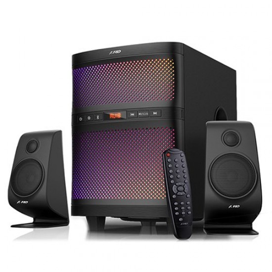 F&D F580X 2.1 Multimedia Speakers, 70W RMS (17.5Wx2+35W), 2x1  Tweeter + 2x3   Satellites + 8   Subwoofer, BT 4.2/AUX/USB/FM/SD card reader/Multi-color LED/LED Display/Remote Control/Black