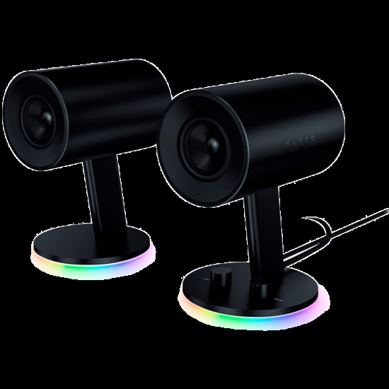 Nommo Chroma, Full range 2.0 gaming speakers for PC, Chroma Lightning, Custom woven glass fiber 3-inch drivers for power and clarity, Rear-facing bass ports for powerful lows, Versatile controls for gaming, music and movies