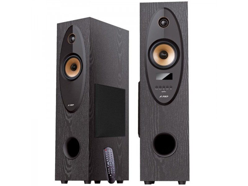 F&D T-35X 2.0 Floorstanding Speakers, 80W RMS (40Wx2), 1   Tweeter + 4   Speaker + 8   Subwoofer for each channel, BT 5.0/AUX/Optical/USB/FM/Karaoke function/LED Display/Remote control/Microphone included/Wooden/Black