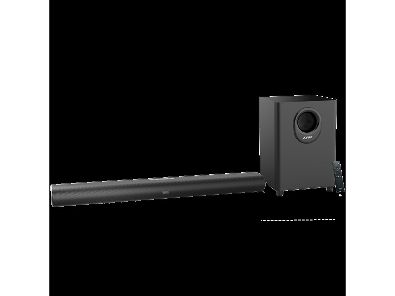 F&D HT-330 2.1 TV Soundbar with Wired Subwoofer, 80W RMS (20Wx2+40W), Full-range speaker: 50x90mm + 6.5   Subwoofer, BT 5.0/Optical/AUX/HDMI/USB/LED Display/Remote Control/Wooden/Black