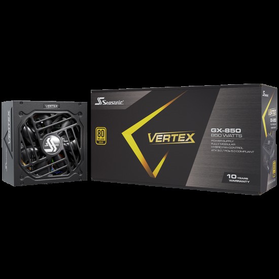 Seasonic VERTEX GX-850 Gold, ATX 3.0, 80 PLUS GOLD, 135mm FDB Fan, Fully Modular, PCIe Gen 5 Cable (12VHPWR) included, 10 Years Warranty (1VT85GFRT3A14X)
