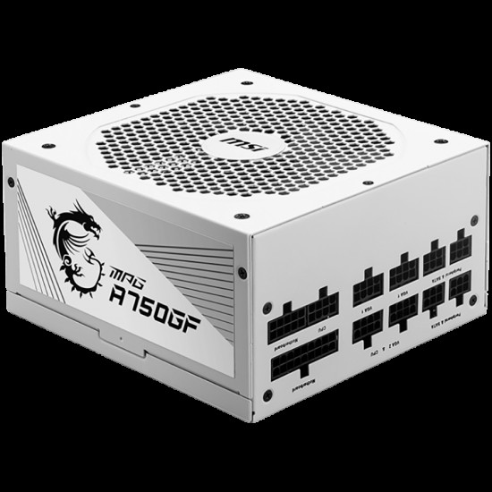 MSI MPG A750GF White Power Supply 750W, 80 PLUS Gold, Japanese capacitors, Fully Modular, Flat Black Cables, 100~240VAC, 47-63HZ, 140mm fan, 160x150x86 mm, ATX, 2xEPS, 6xPCI-E, 8XSATA, 4xMOLEX, FDD, EU plug