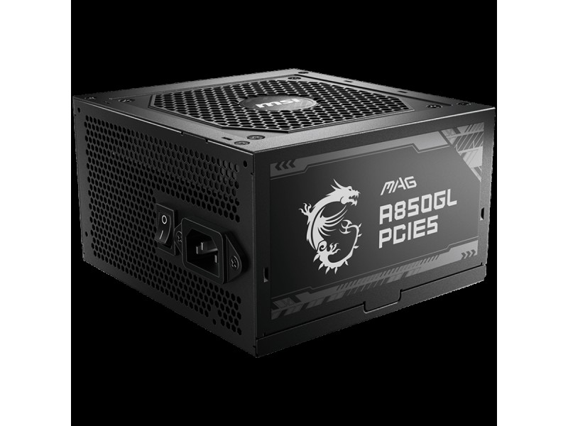 MSI MAG A850GL PCIE5, 850W, 80 Plus Gold, 120mm Fluid Dynamic Bearing Fan, Protections: OCP/OVP/OPP/OTP/SCP, Dimensions: 150mmx140mmx86mm, 7Y Warranty