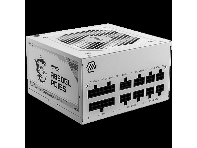 MSI MAG A850GL PCIE5, 850W, 80 Plus Gold, 120mm Fluid Dynamic Bearing Fan, Protections: OCP/OVP/OPP/OTP/SCP, Dimensions: 150mmx140mmx86mm, 7Y Warranty