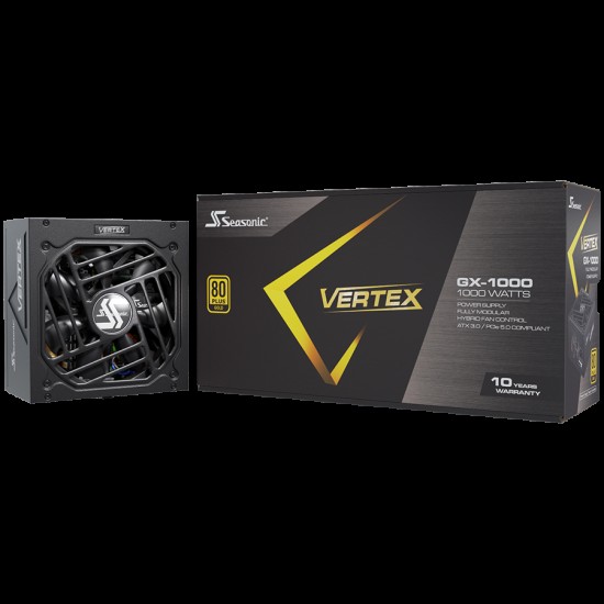 Seasonic VERTEX GX-1000 Gold, ATX 3.0, 80 PLUS GOLD, 135mm FDB Fan, Fully Modular, PCIe Gen 5 Cable (12VHPWR) included, 10 Years Warranty (1VT10GFRT3A14X)
