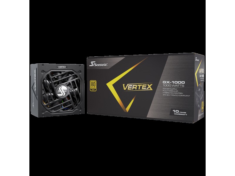 Seasonic VERTEX GX-1000 Gold, ATX 3.0, 80 PLUS GOLD, 135mm FDB Fan, Fully Modular, PCIe Gen 5 Cable (12VHPWR) included, 10 Years Warranty (1VT10GFRT3A14X)