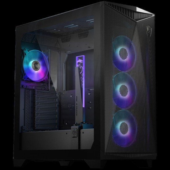 MSI MPG GUNGNIR 300R AIRFLOW, Mid-Tower, E-ATX/ATX/M-ATX/ITX, 2x USB 3.2 Gen 1 Type-A, 1x USB 3.2 Gen 2x2 Type-C, 1x Audio/1x Mic, LED Switch Button, ARGB Hub, 4x 120mm ARGB Fans, 1mm Perforated Front Panel, 3mm Tempered Glass