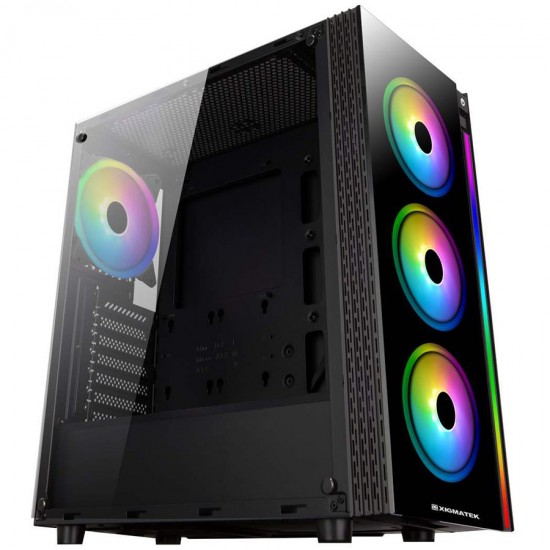 Chassis Poseidon EN42272, ATX, M-ATX, Mini-ITX, USB3.0x2, USB2.0x2, Front & Left Tempered Glass, Front Rainbow LED Stripe, CY120 RGB Fansx4 (Fx3 & Rx1)