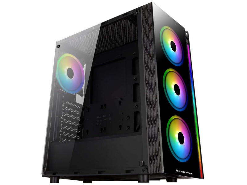 Chassis Poseidon EN42272, ATX, M-ATX, Mini-ITX, USB3.0x2, USB2.0x2, Front & Left Tempered Glass, Front Rainbow LED Stripe, CY120 RGB Fansx4 (Fx3 & Rx1)