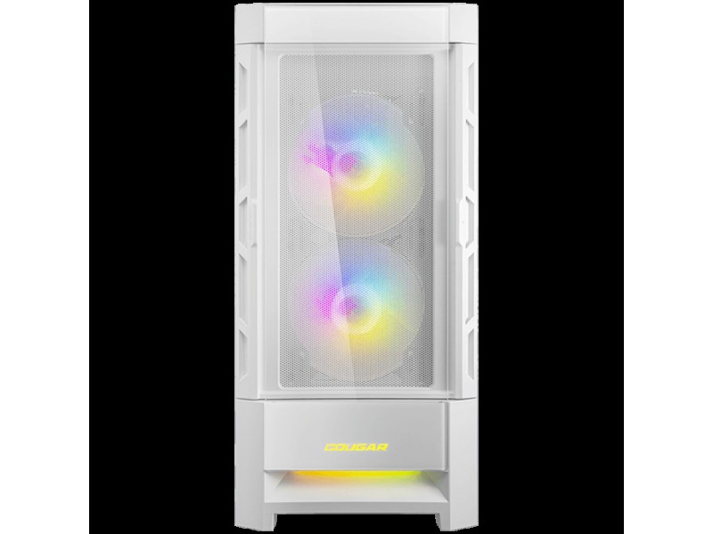 COUGAR DUOFACE RGB (White), Mid Tower, Tempered Glass + Mesh Front Panels, 3x 140 ARGB Fans, RGB Button, 4mm Tempered Glass, Mini ITX / Micro ATX / ATX, USB 3.0 x 2, USB 2.0 x 1, Mic + Audio x 1