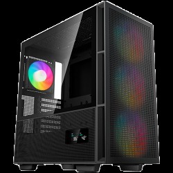 DeepCool CH560 Digital, Mid Tower, Mini-ITX/Micro-ATX/ATX/E-ATX, 1xUSB3.0, 1xType-C, 1xAudio, 3x140mm + 1x120mm Pre-Installed ARGB Fans, Tempered Glass, Mesh Panels, Dual-Status Digital Display, GPU Support Arm, Black, R-CH560-BKAPE4D-G-1