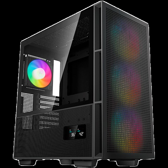 DeepCool CH560 Digital, Mid Tower, Mini-ITX/Micro-ATX/ATX/E-ATX, 1xUSB3.0, 1xType-C, 1xAudio, 3x140mm + 1x120mm Pre-Installed ARGB Fans, Tempered Glass, Mesh Panels, Dual-Status Digital Display, GPU Support Arm, Black, R-CH560-BKAPE4D-G-1