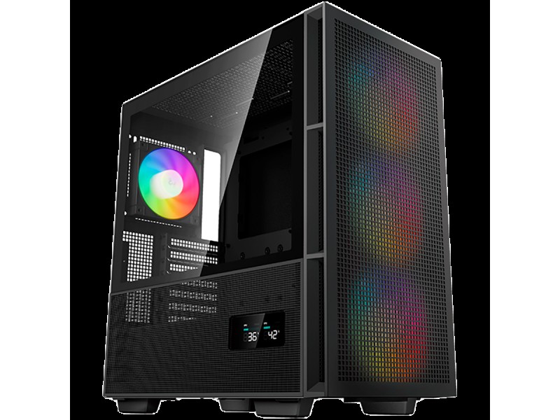 DeepCool CH560 Digital, Mid Tower, Mini-ITX/Micro-ATX/ATX/E-ATX, 1xUSB3.0, 1xType-C, 1xAudio, 3x140mm + 1x120mm Pre-Installed ARGB Fans, Tempered Glass, Mesh Panels, Dual-Status Digital Display, GPU Support Arm, Black, R-CH560-BKAPE4D-G-1