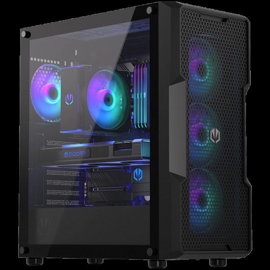 Endorfy Regnum 400 ARGB, Mid-Tower, ATX/mATX/mITX, 2x USB-A (3.1 GEN 1), 1x Audio/1x Mic, 4x STRATUS 120 PWM ARGB fans, ARGB Controller, Tempered Glass, Mesh Front Panel, 472×220×442mm, 3 Year Warranty