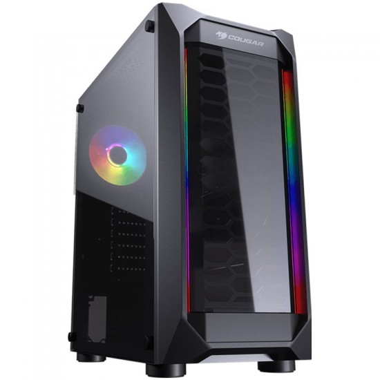 Chassis COUGAR MX410, Mid Tower, Mini ITX / Micro ATX / ATX, 210 x 455 x 380(mm), USB3.0 x 2,USB2.0 x 2,Mic x 1/Audio x 1, RGB Control Button,Front Panel: Acrylic with RGB strips, Pre-installed Fans: Rear 120mm x 1 RGB, Acrylic Transparent Left Panel