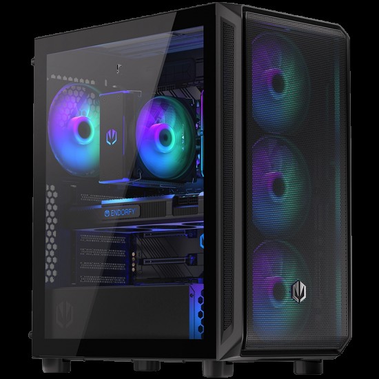Endorfy Arx 500 ARGB, Mid-Tower, ATX/mATX/mITX, 2x USB-A (3.1 GEN 1), 1x Audio/1x Mic, 4x STRATUS 140 PWM fans with ARGB backlight, Tempered Glass, Steel Panels, 486×228×429mm, 3 Year Warranty