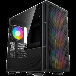 DeepCool CH560, Mid Tower, Mini-ITX/Micro-ATX/ATX/E-ATX, 1xUSB3.0, 1xType-C, 1xAudio, 3x140mm + 1x120mm Pre-Installed ARGB Fans, Tempered Glass, Mesh Panels, GPU Support Arm, Black, R-CH560-BKAPE4-G-1