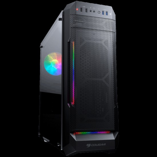 Chassis COUGAR MX331 Mesh-G, Mid Tower, MiniITX/MicroATX/ATX, 204x481x443(mm), USB 3.0 x 2, USB 2.0 x 2, Mic x 1 / Audio x 1, RGB Control Button, Mesh with ARGB strips Front Panel, 120mm x 1(ARGB fan x 1 pre-installed), 4mm Tempered Glass Left Panel