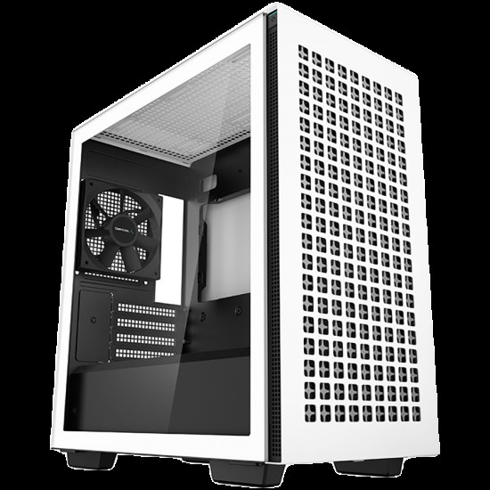 DeepCool CH370 WH, Mid Tower, Mini-ITX/Micro-ATX, 2xUSB3.0, 1xAudio, 1x120mm Pre-Installed Black Fan, Tempered Glass, Mesh Panel, White, R-CH370-WHNAM1-G-1