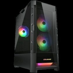 COUGAR DUOFACE RGB (Black), Mid Tower, Tempered Glass + Mesh Front Panels, 3x 140 ARGB Fans, RGB Button, 4mm Tempered Glass, Mini ITX / Micro ATX / ATX, USB 3.0 x 2, USB 2.0 x 1, Mic + Audio x 1