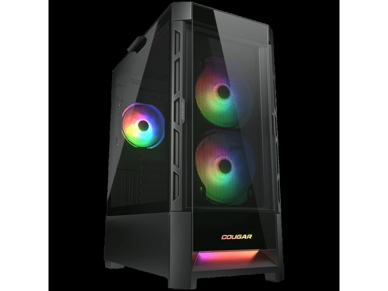COUGAR DUOFACE RGB (Black), Mid Tower, Tempered Glass + Mesh Front Panels, 3x 140 ARGB Fans, RGB Button, 4mm Tempered Glass, Mini ITX / Micro ATX / ATX, USB 3.0 x 2, USB 2.0 x 1, Mic + Audio x 1