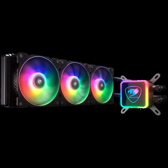 COUGAR AQUA 360, ARGB , Intel Socket LGA 775 / 1150 / 1151 / 1155 / 1156 / 1366 / 1200 / 2011 / 2066 (Core i3 / i5 / i7 / i9 CPU) AMD TR4 / AM4 / FM2 / FM1 / AM3+ / AM3 / AM2+ / AM2 CPU, Dimensions (WxDxH) 394 x 120 x 27mm, 5 years warranty