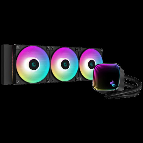 DeepCool LS720 SE, 360mm CPU Liquid Cooler, 3x120mm FK120 PWM Fans, ARGB Multidimensional Infinity Mirror Top Cap, Black, LGA 1700/1200/1151/1150/1155, AMD AM5/AM4, 5Y, R-LS720-BKAMMM-G-1