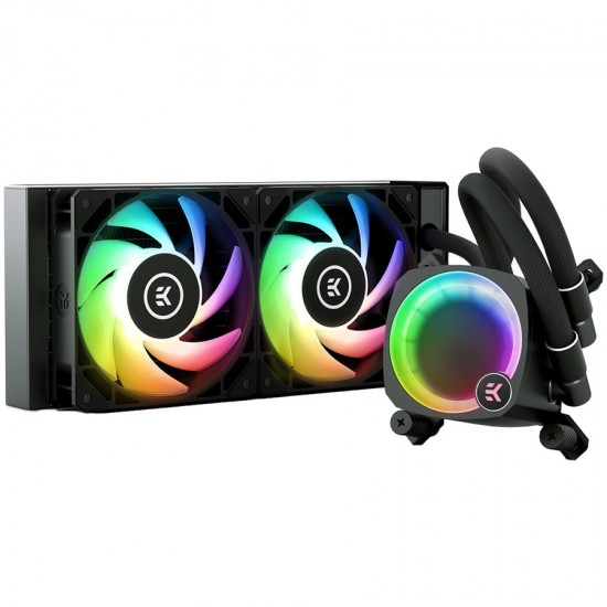 EK-Nucleus AIO CR240 Lux D-RGB, 2x EK-FPT FAN 120 D-RGB PWM fans, Rotatable ARGB Pump Top, Intel Sockets LGA: 1150, 1151, 1155, 1156, 1200, 1700, 2011, 2011-3, 2066, AMD Sockets: AM4, AM5, 5 Year Warranty