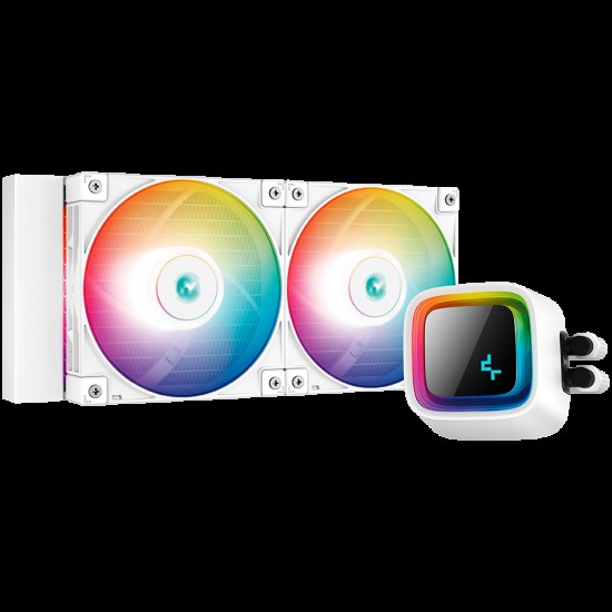 DeepCool LS520 WH, 240mm CPU Liquid Cooler, 2x120mm FC120 ARGB PWM Fans, ARGB Infinity Mirror, White, LGA 2066/2011-v3/2011/1700/1200/115x, AMD sTRX4/sTR4/AM5/AM4, 5Y, R-LS520-WHAMNT-G-1