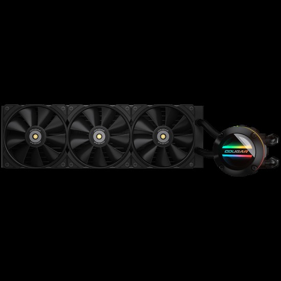 COUGAR Poseidon GT 360 AIO, 3x Cougar MHP 120mm 2000rpm PWM Fans, ARGB Lighting with Infinity Mirror, Rotatable Pump Head, ZrO₂ Pump Bearing, Intel LGA 115X/1366/1200/1700/2011/2066, AMD TR4/TRX4/AM5/AM4/FM2/FM1/AM3+/AM3/AM2+/AM2