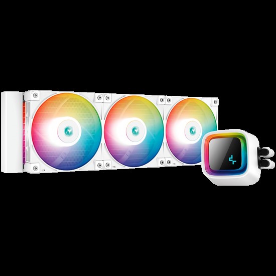 DeepCool LS720 WH, 360mm CPU Liquid Cooler, 3x120mm FC120 ARGB PWM Fans, ARGB Infinity Mirror, White, LGA 2066/2011-v3/2011/1700/1200/115x, AMD sTRX4/sTR4/AM5/AM4, 5Y, R-LS720-WHAMNT-G-1