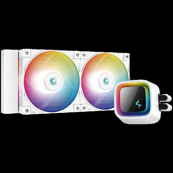 DeepCool LS520 SE White, 240mm CPU Liquid Cooler, 2x120mm FC120 ARGB PWM Fans, ARGB Infinity Mirror, LGA 1700/1200/1151/1150/1155, AMD AM5/AM4, 5Y, R-LS520-WHAMMM-G-1