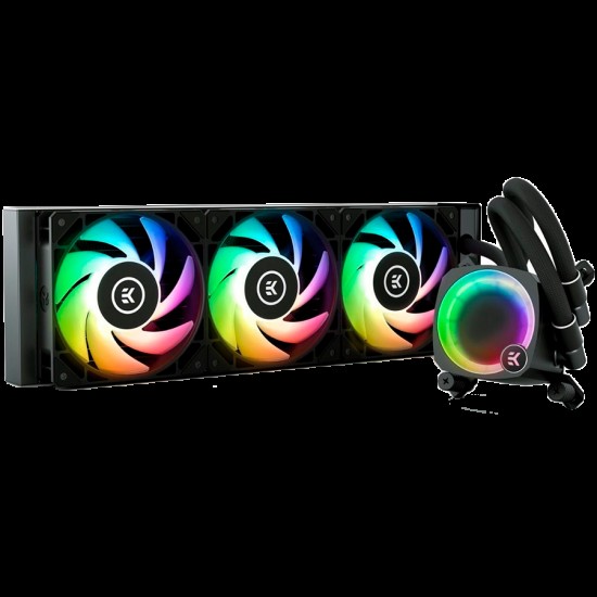 EK-Nucleus AIO CR360 Lux D-RGB, 3x EK-FPT FAN 120 D-RGB PWM fans, Rotatable ARGB Pump Top, Intel Sockets LGA: 1150, 1151, 1155, 1156, 1200, 1700, 2011, 2011-3, 2066, AMD Sockets: AM4, AM5, 5 Year Warranty